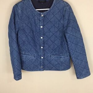 Talbots Quilted Denim Snap Front Lined Jean Jacket Size Medium